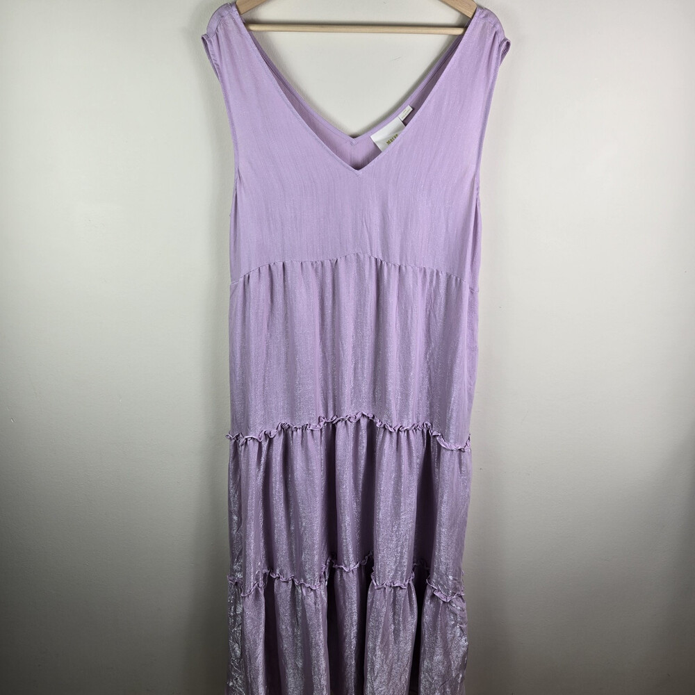 Maeve Womens Long Dress L Lilac Purple Shimmer Double V Neck Sleevless Maxi